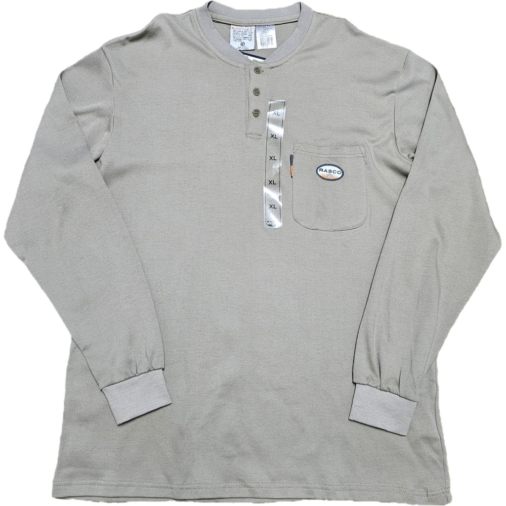 Rasco Flame Resistant Khaki Henley Long Sleeve Work T-Shirt Size XL
